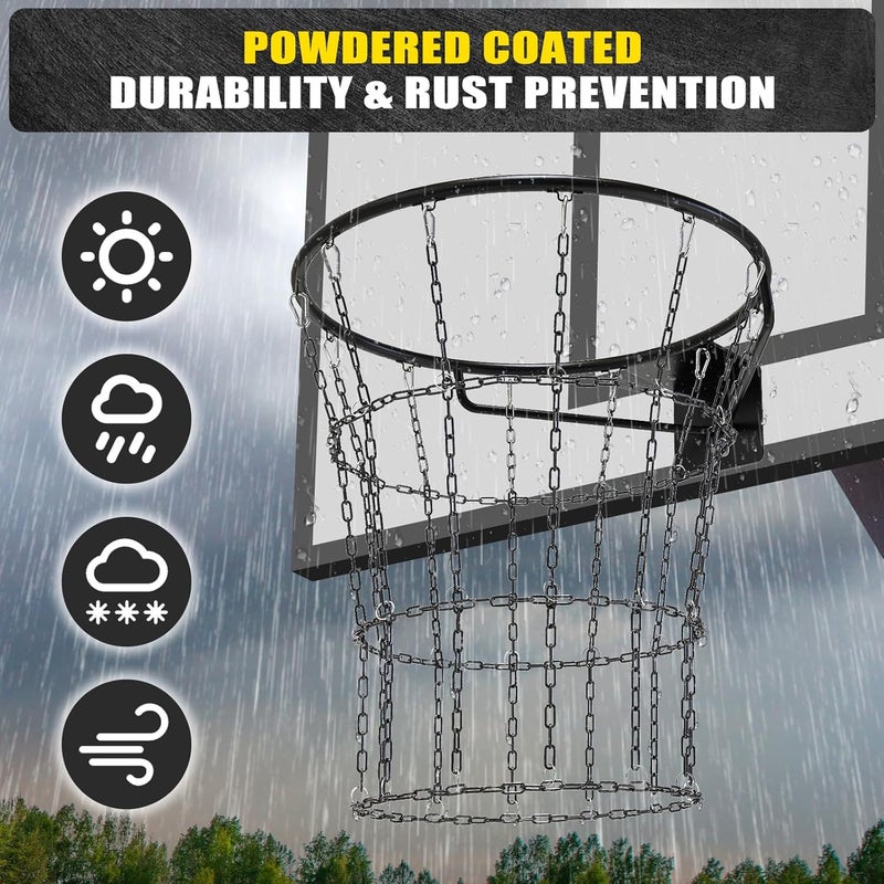 KingDolly Upgraded Buckle Chain Basketball Net, Rust-Proof Coated Metal Basketball Net Outdoor with 12 Loops Snap Links, 18" Universal Fit Chain Net for Basketball Hoop - No Tools Installation - Image 5